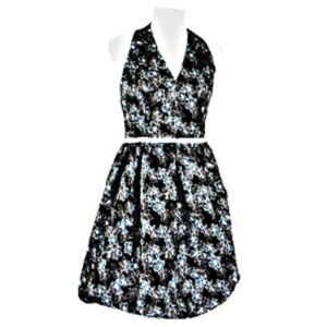 Dress Halter Knee Length Cottagecore Blue Jacquard Print Maggy London Women's 8